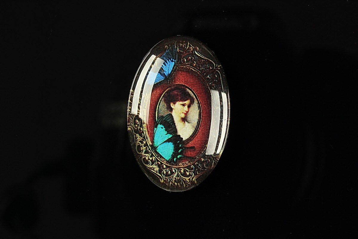 Cabochon sticla 30x20mm "Past world" cod 286