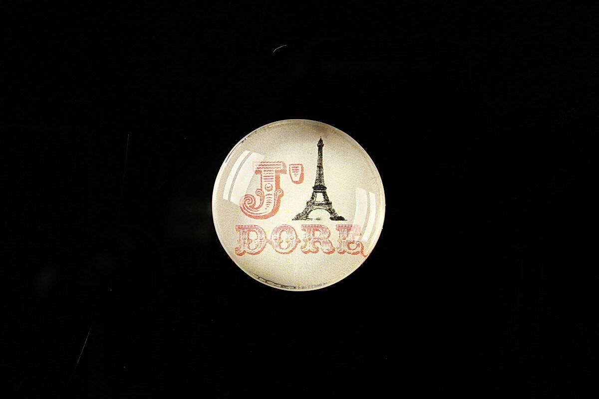 Cabochon sticla 20mm "J'adore Paris" cod 364