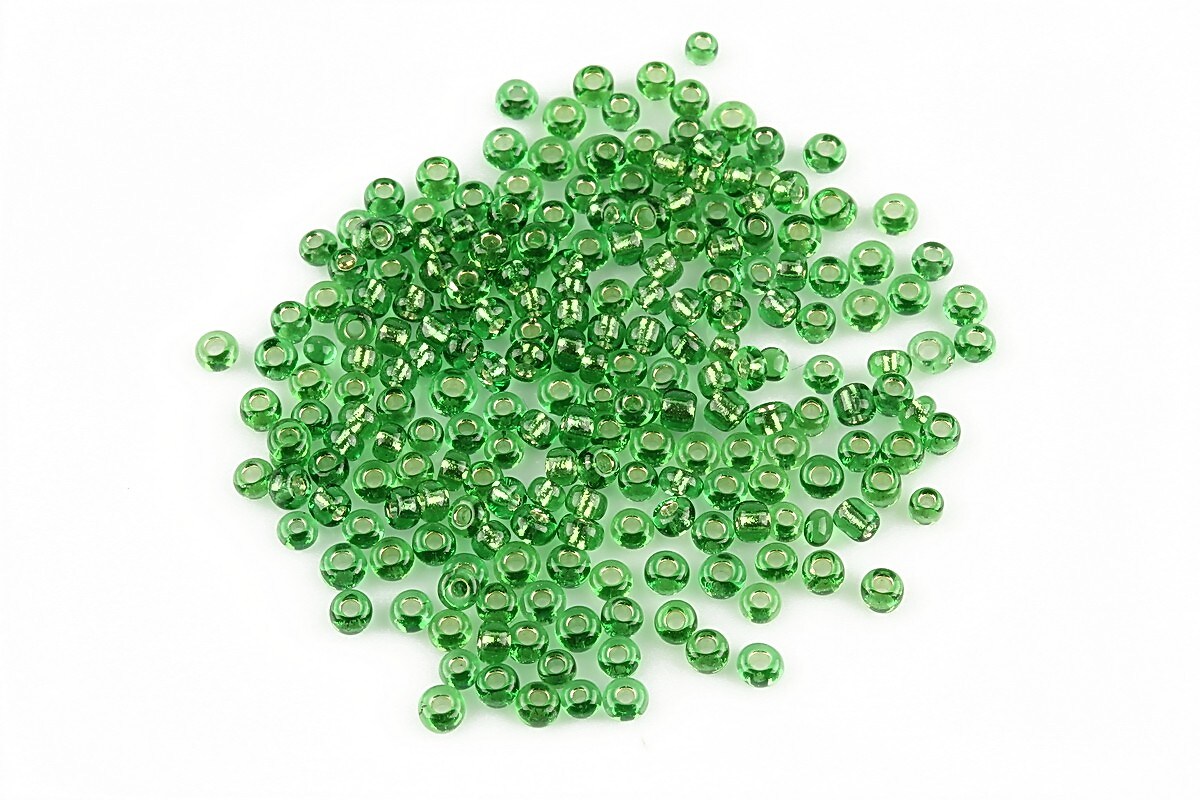 Margele de nisip 2mm cu foita argintie (50g) - cod 054 - verde 