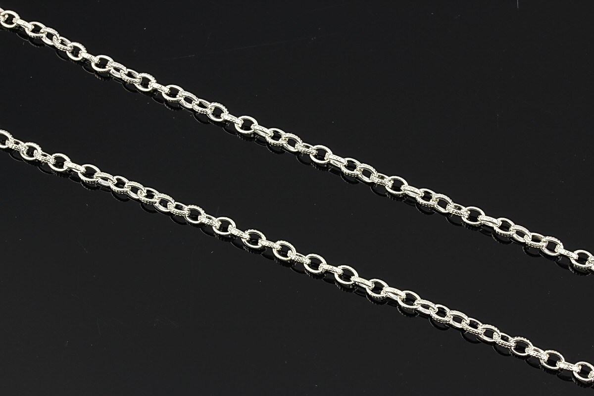 Lant argintiu zale gravate 3,5x4mm (49cm)