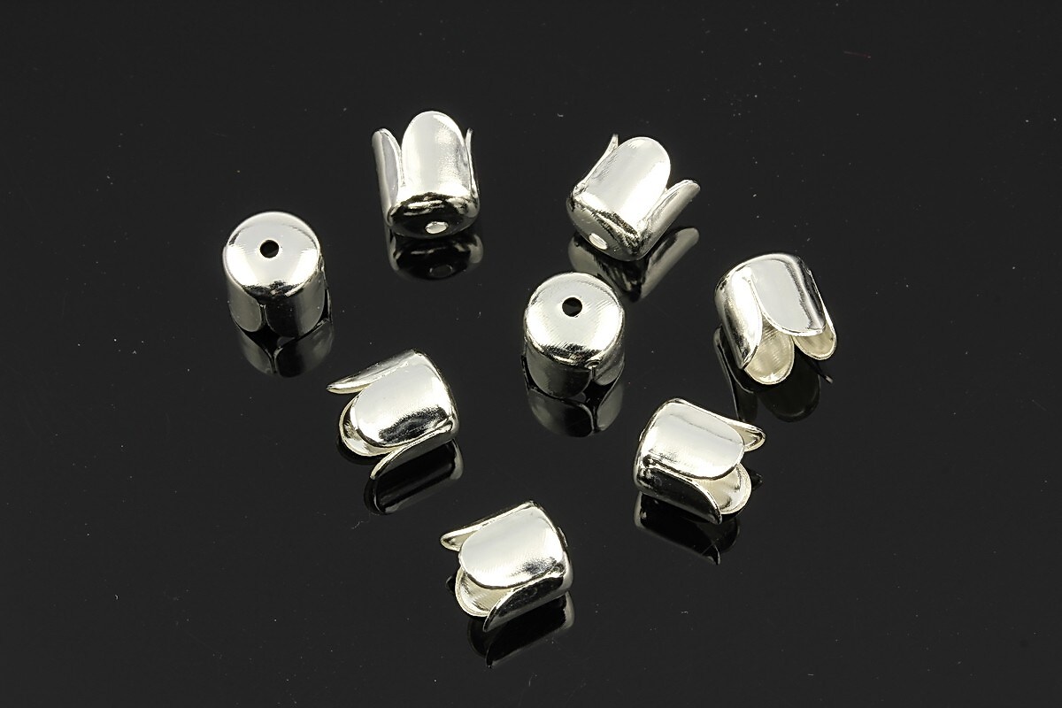 Capacele margele argintii lalea 7mm