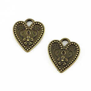 Charm bronz inima cu orificiu pentru rhinestones 19x16mm