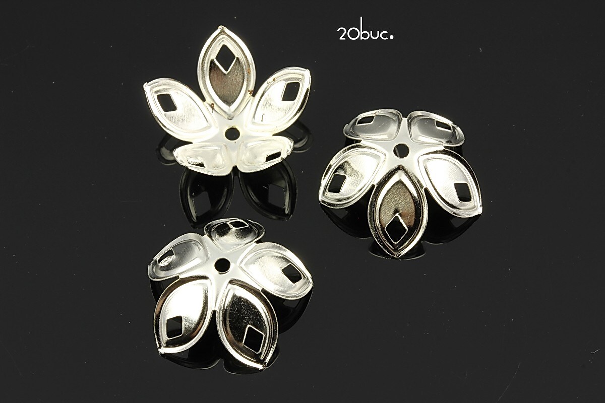 Capacele filigranate argintii floare 18x8mm (20buc.)