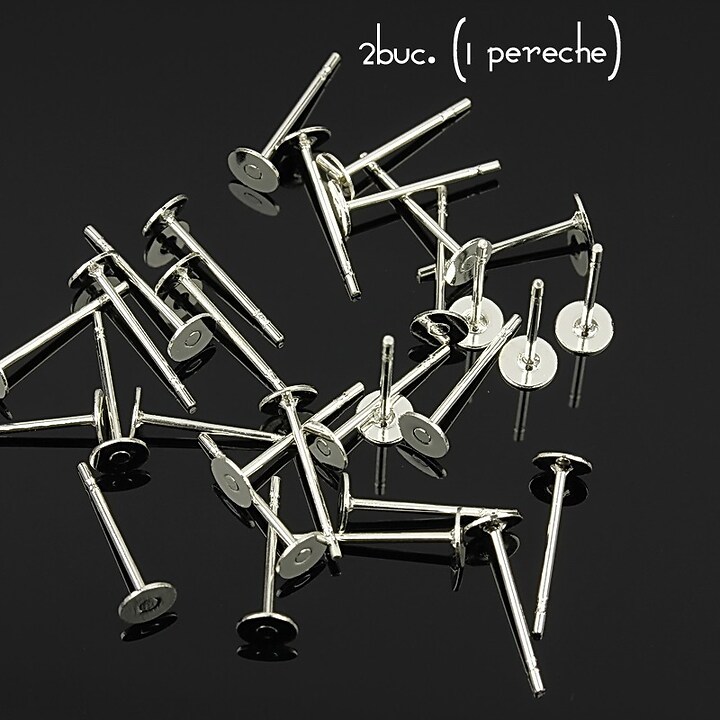 Baza cercei cu platou 4mm, argintiu (2 buc.)
