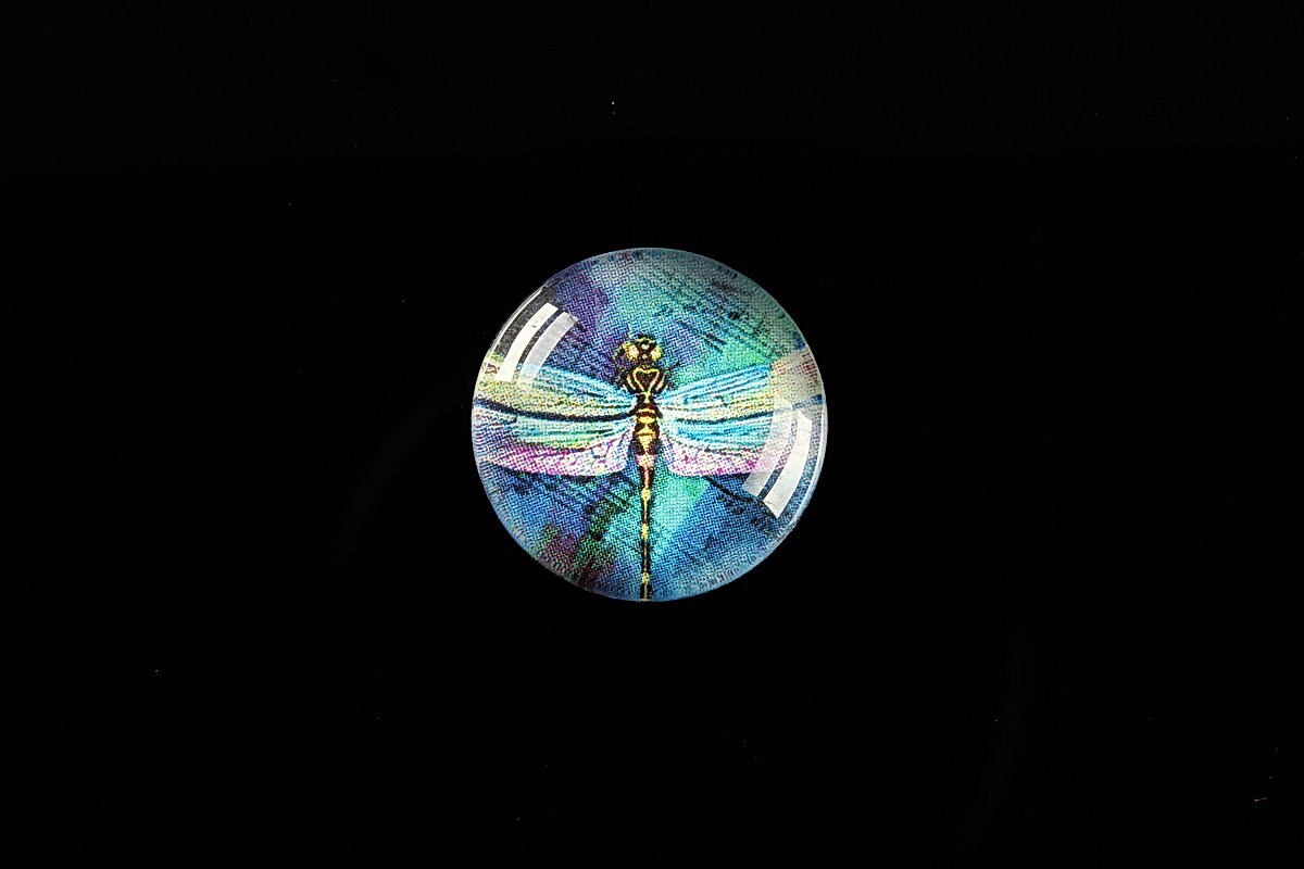 Cabochon sticla 18mm "Colourful Dragonfly" cod 432