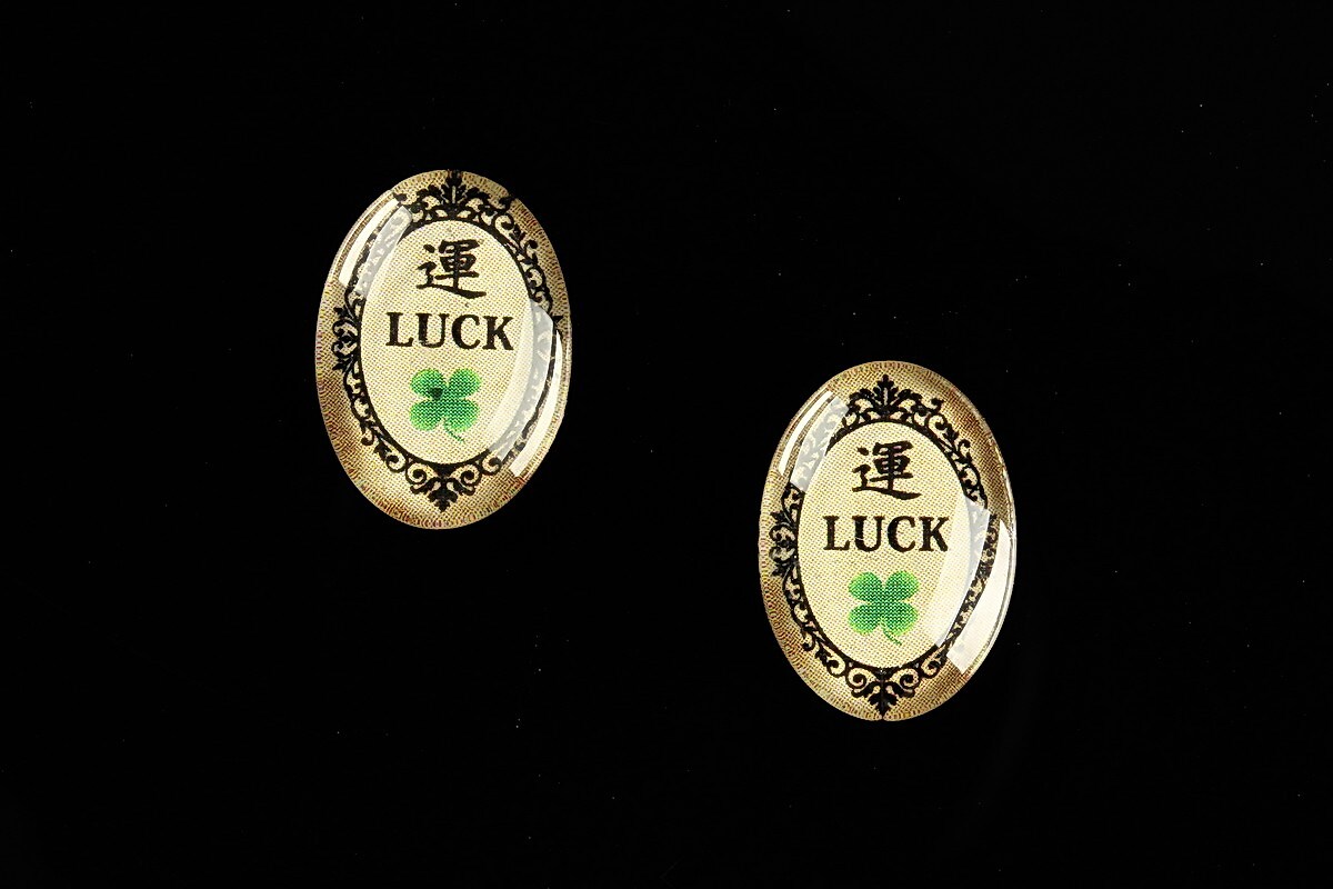 Cabochon sticla 18x13mm "All you need is LUCK" cod 455