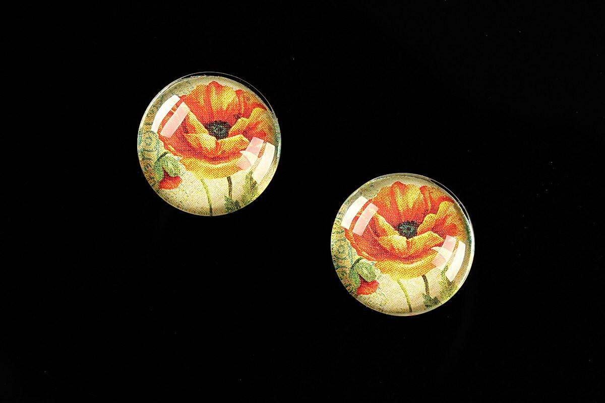 Cabochon sticla 16mm "Red Poppy" cod 463