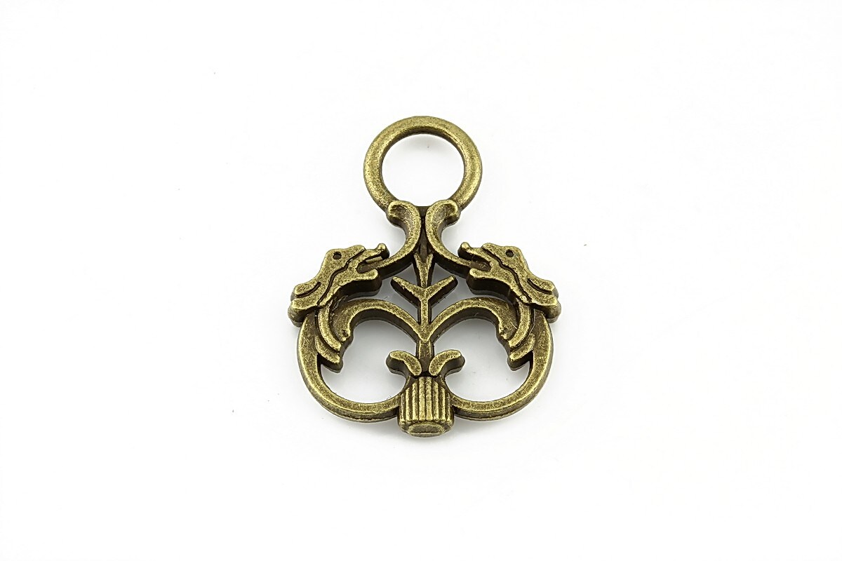 Charm bronz model cu dragoni 28x22mm