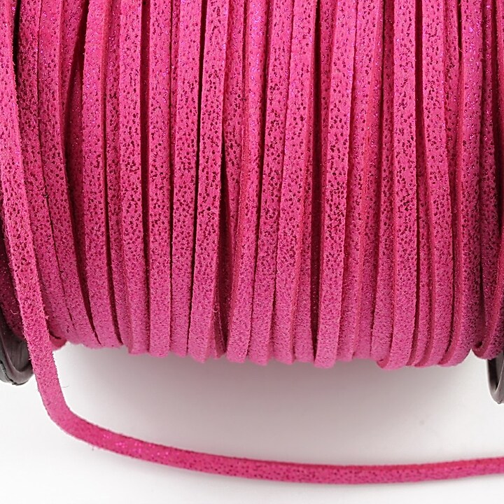 Snur faux suede latime 3mm (5m) - fucsia cu particule stralucitoare