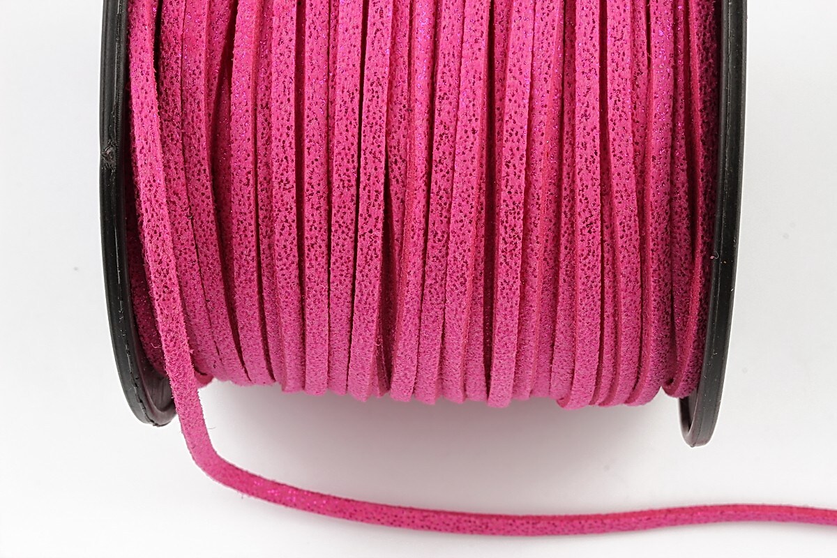 Snur faux suede latime 3mm (5m) - fucsia cu particule stralucitoare