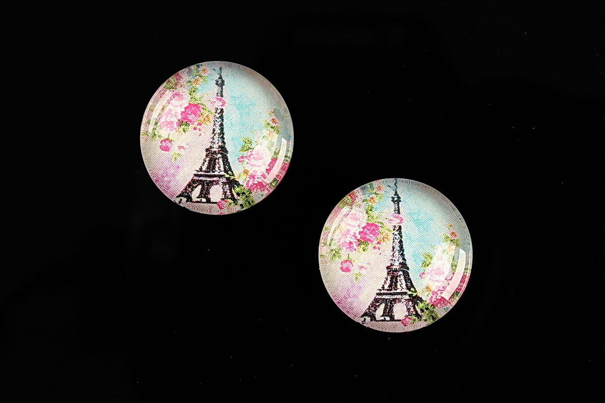 Cabochon sticla 18mm "With Paris With Love" cod 523