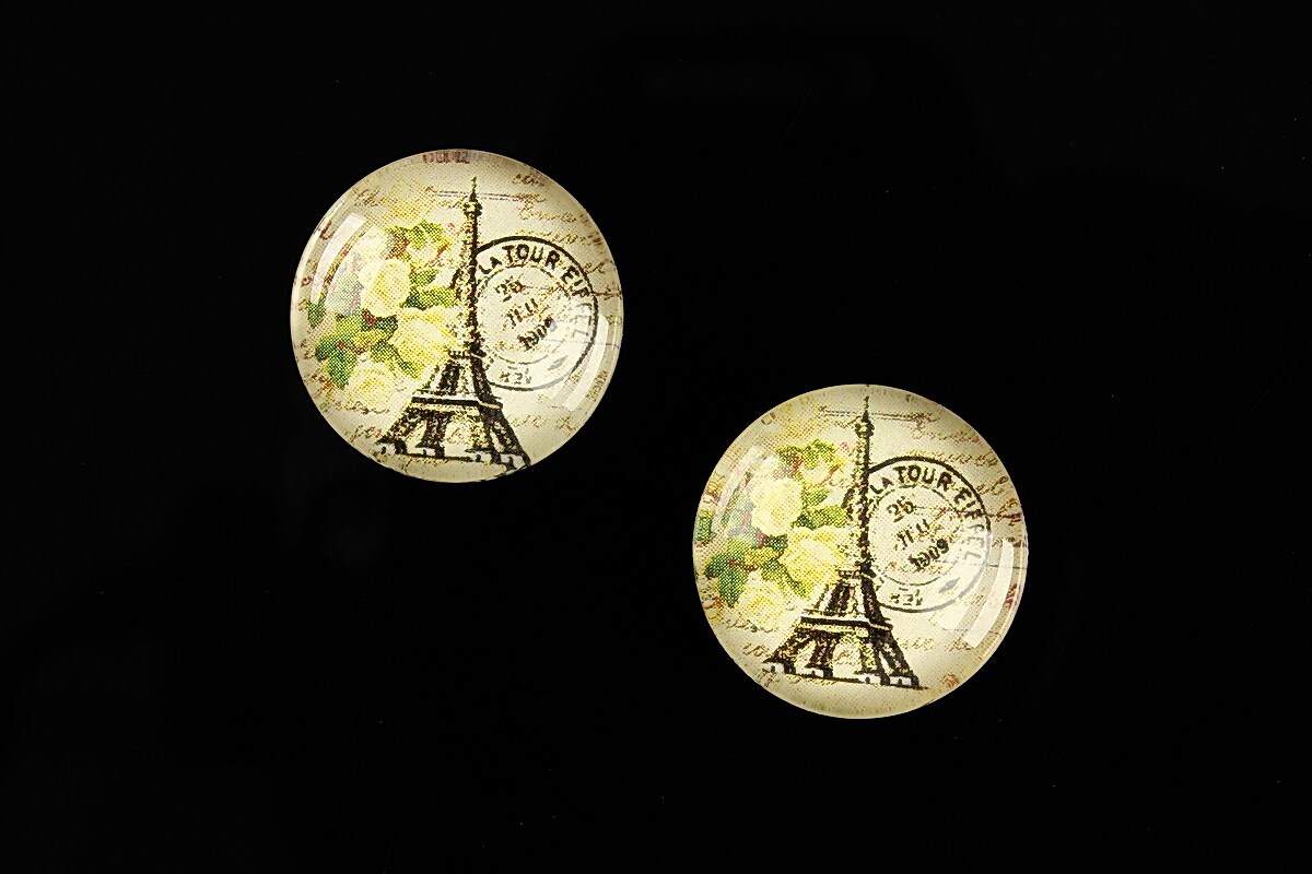 Cabochon sticla 18mm "With Paris With Love" cod 524