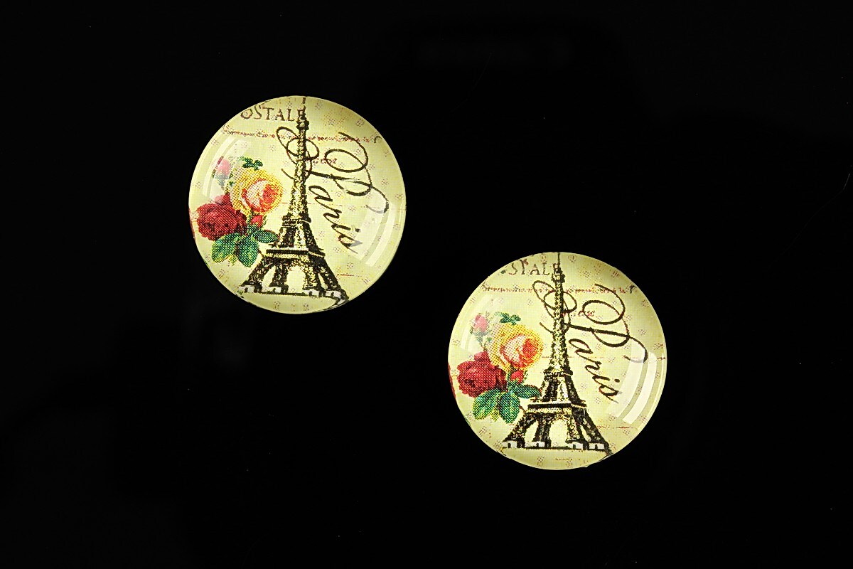 Cabochon sticla 18mm "With Paris With Love" cod 525