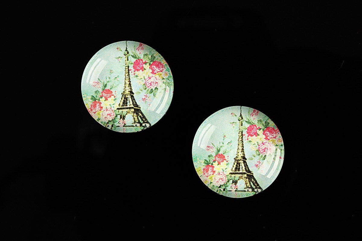 Cabochon sticla 18mm "With Paris With Love" cod 526