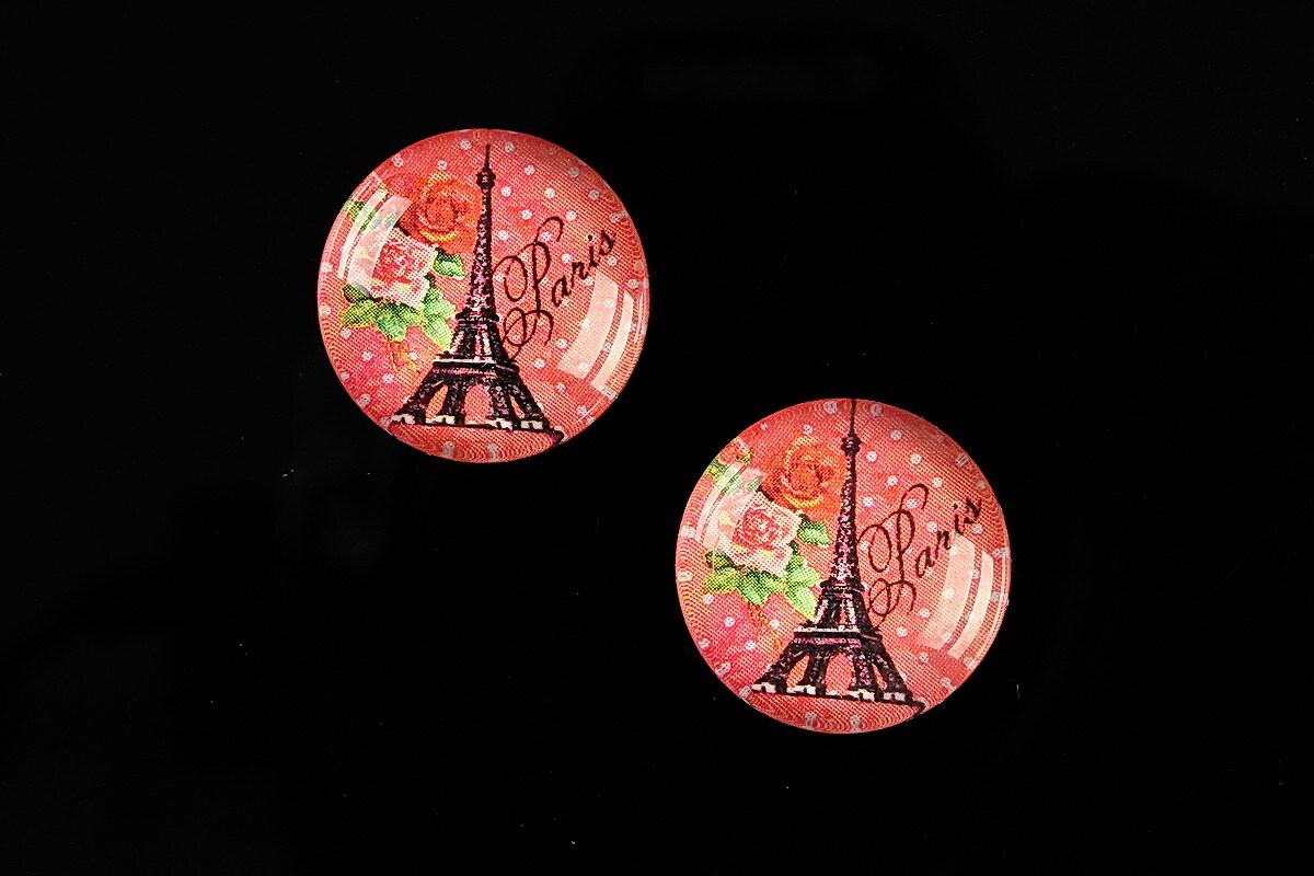 Cabochon sticla 18mm "With Paris With Love" cod 527