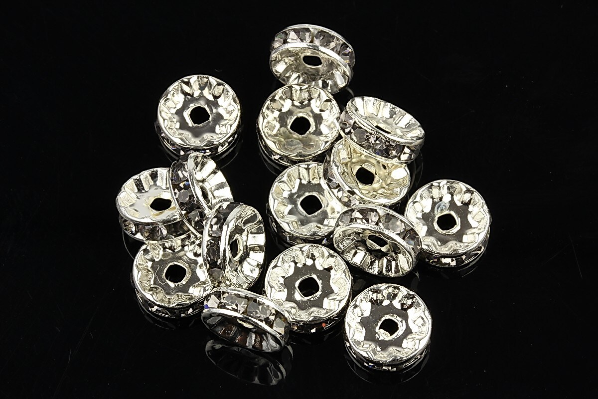 Distantiere argintii cu rhinestones mov deschis 10mm (rondele 3,5x10mm)