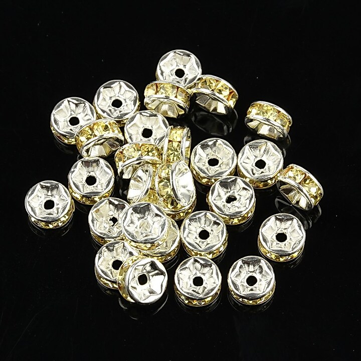 Distantiere argintii cu rhinestones galben deschis 6mm (rondele 2,5x6mm)