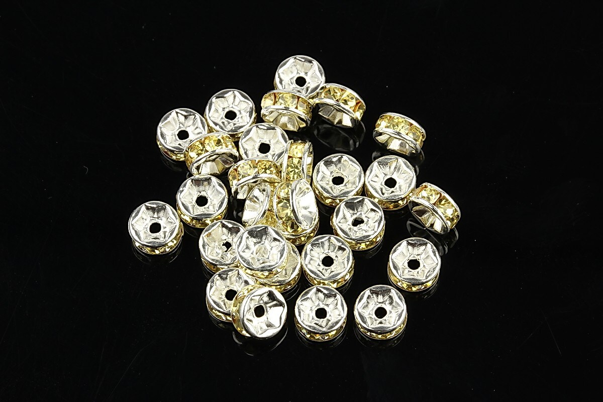 Distantiere argintii cu rhinestones galben deschis 6mm (rondele 2,5x6mm)