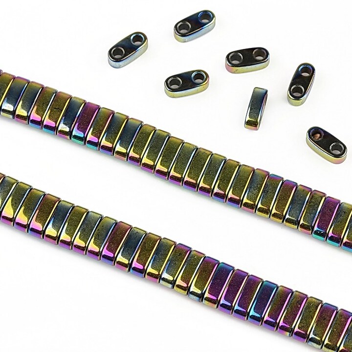 Hematit electroplacat cu 2 orificii 6x2x3mm - multicolor