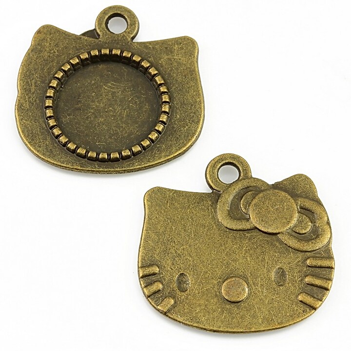 Baza cabochon pandantiv bronz Hello Kitty 25x25mm (interior 14mm)