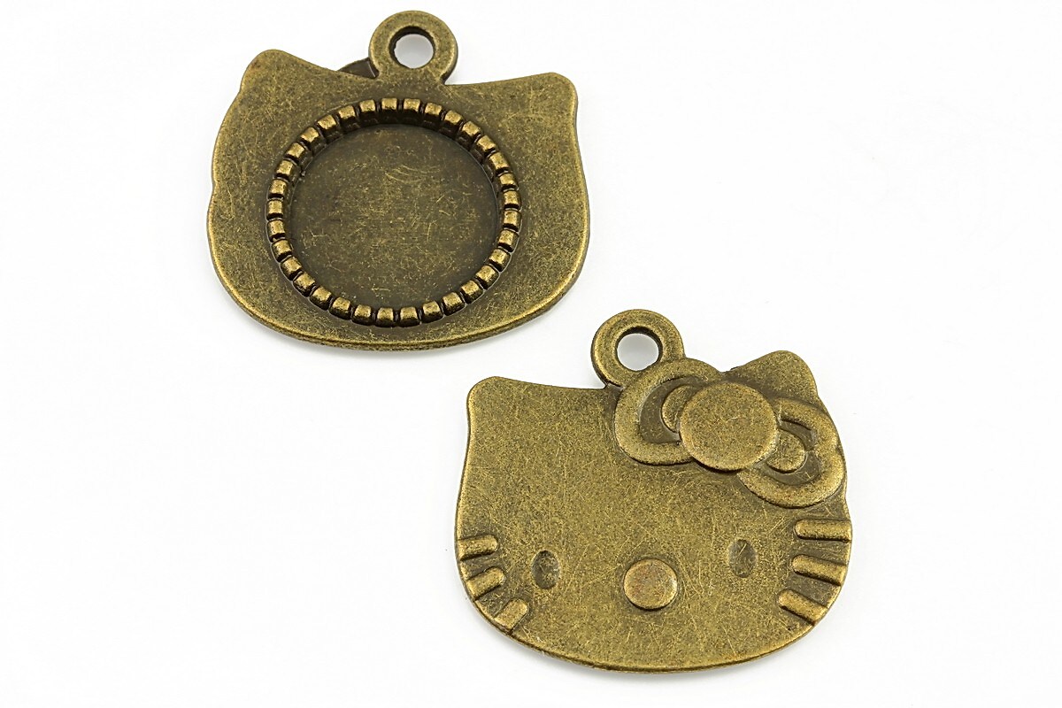 Baza cabochon pandantiv bronz Hello Kitty 25x25mm (interior 14mm)