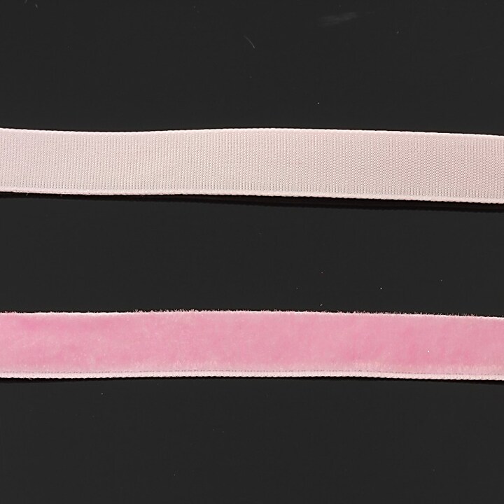 Panglica aspect catifea roz, latime 1cm (50cm)