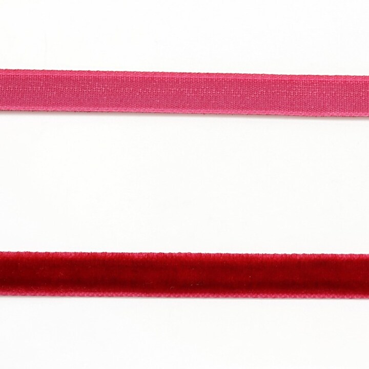 Panglica aspect catifea rosu, latime 1cm (50cm)