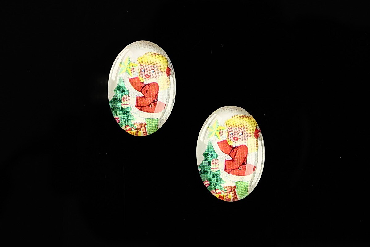 Cabochon sticla 18x13mm "Christmas" cod 591