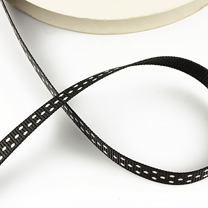 Panglica material textil neagra cu buline albe latime 1cm (1m)