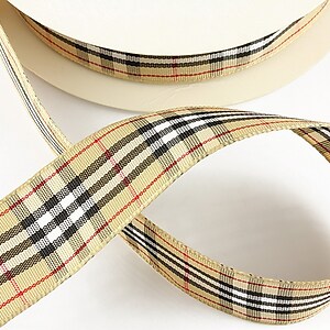 Panglica material textil carouri, latime 2,5cm (1m) - bej