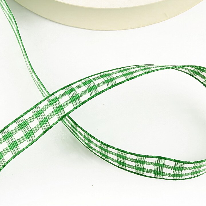 Panglica material textil carouri, latime 1,4cm (1m) - verde