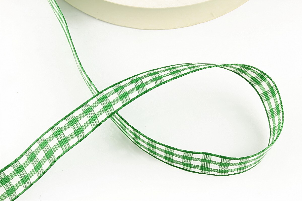Panglica material textil carouri, latime 1,4cm (1m) - verde