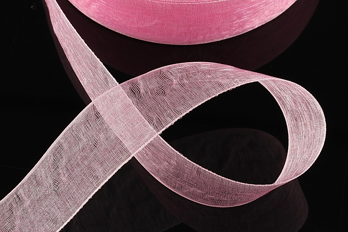 Panglica organza, latime 2,4cm (1m) - roz
