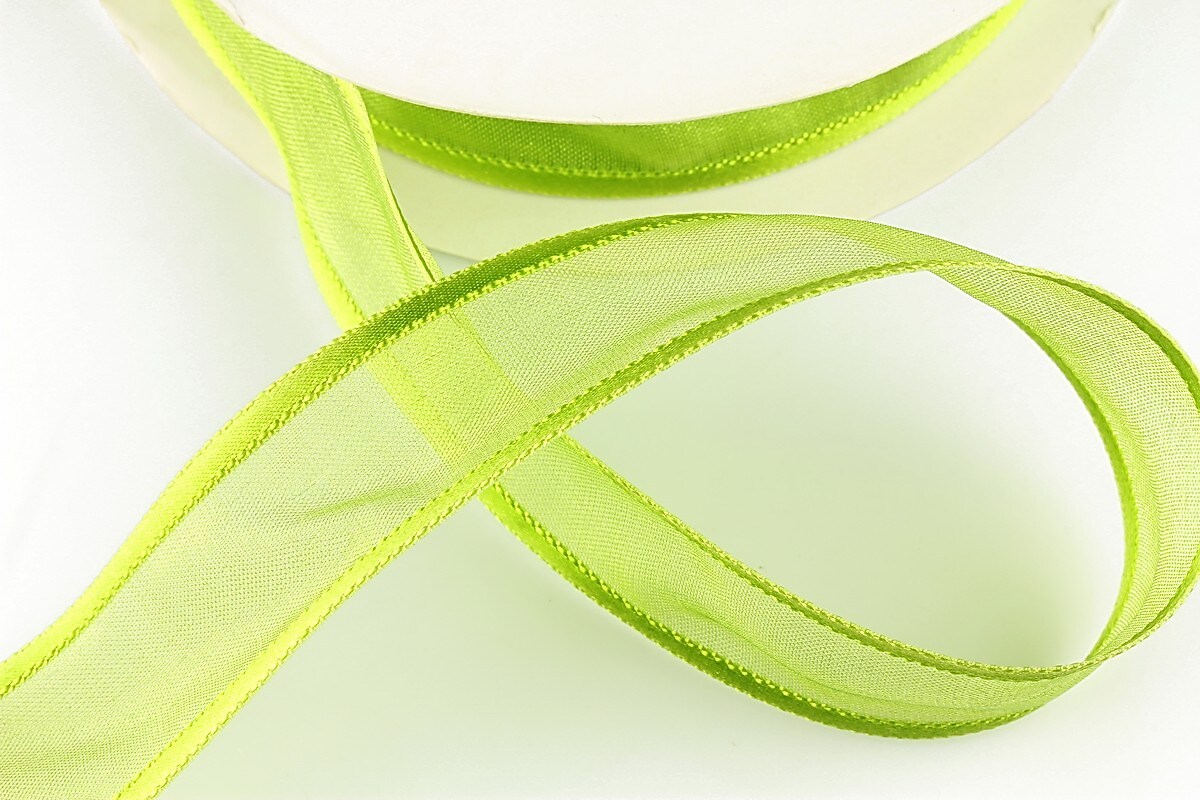 Panglica organza si saten, latime 2,5cm (1m) - verde lime