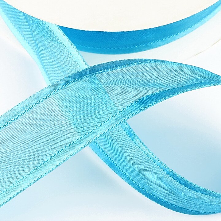 Panglica organza si saten, latime 2,5cm (1m) - albastru turcoaz