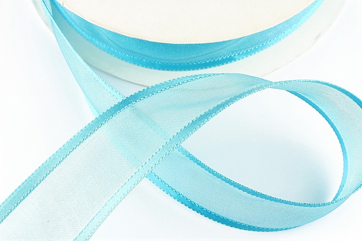 Panglica organza si saten, latime 2,5cm (1m) - bleu