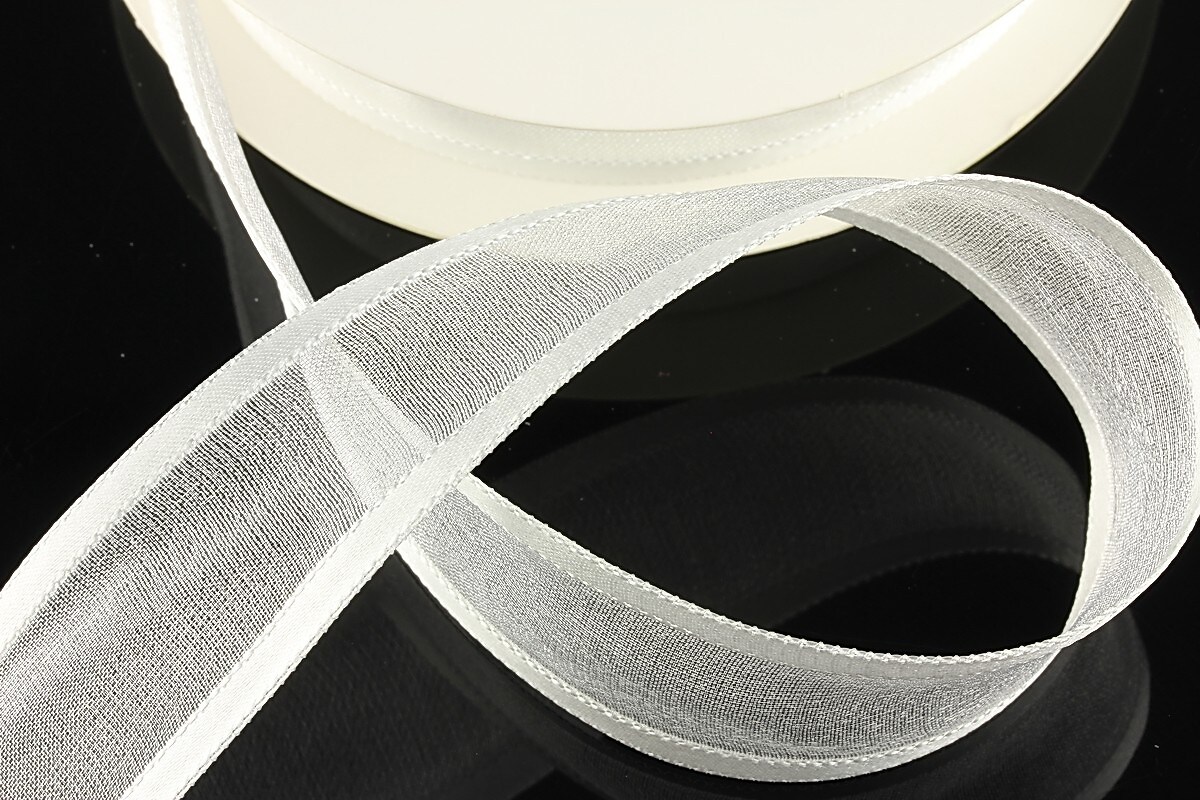 Panglica organza si saten, latime 2,5cm (1m) - alb
