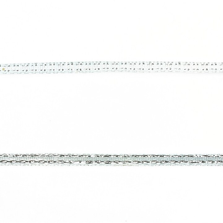 Panglica saten cu fir argintiu, latime 0,4cm (1m) - bleu