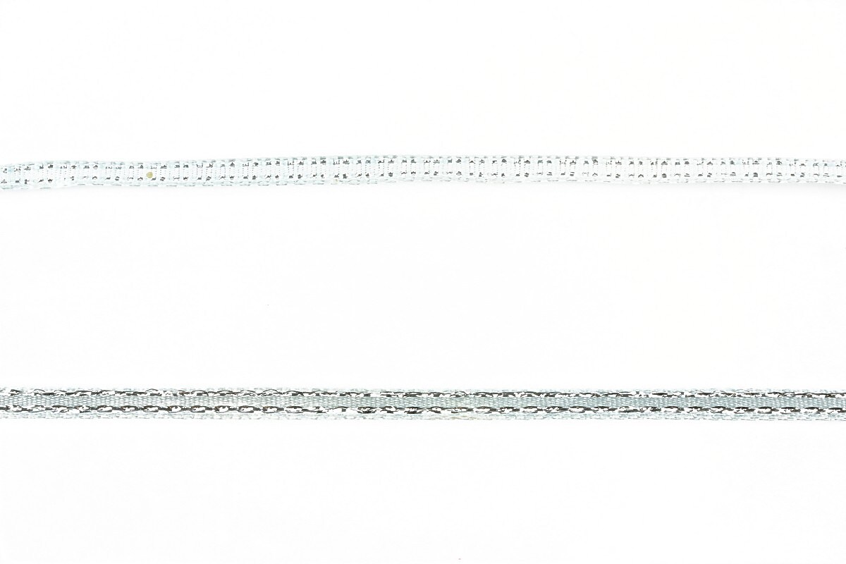 Panglica saten cu fir argintiu, latime 0,4cm (1m) - bleu