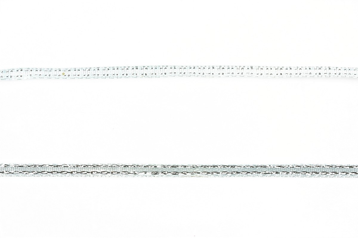 Panglica saten cu fir argintiu, latime 0,4cm (1m) - bleu