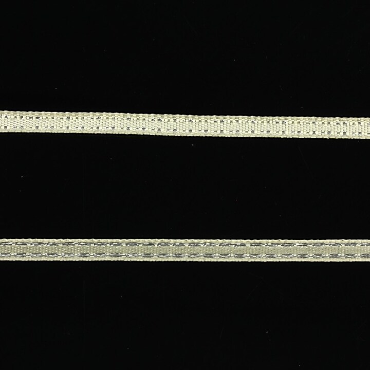 Panglica saten cu fir argintiu, latime 0,4cm (1m) - ivory