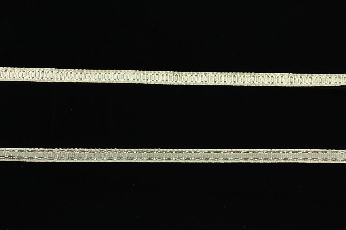 Panglica saten cu fir argintiu, latime 0,4cm (1m) - ivory