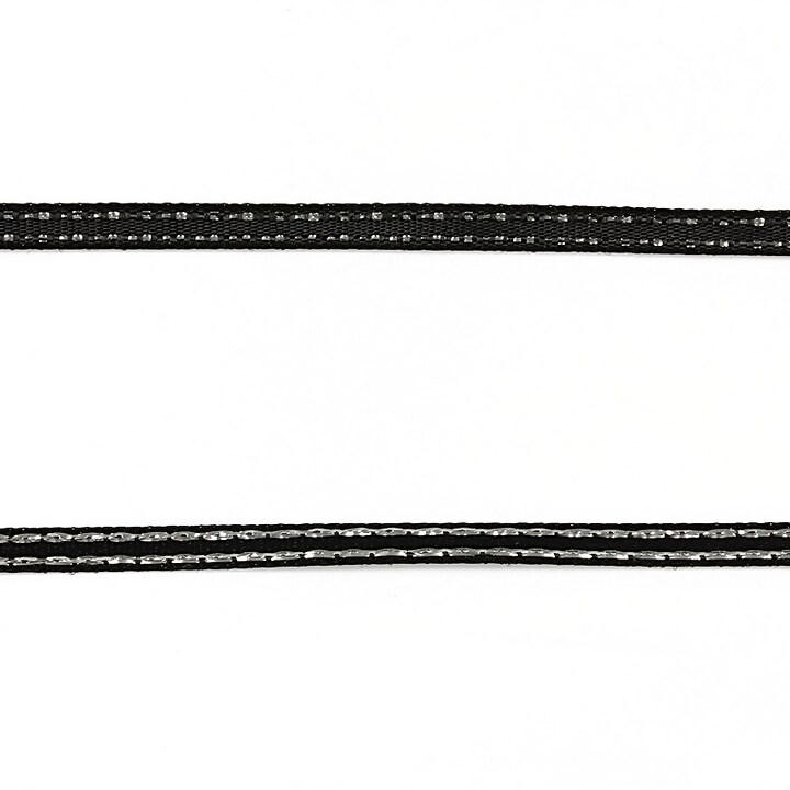 Panglica saten cu fir argintiu, latime 0,4cm (1m) - negru