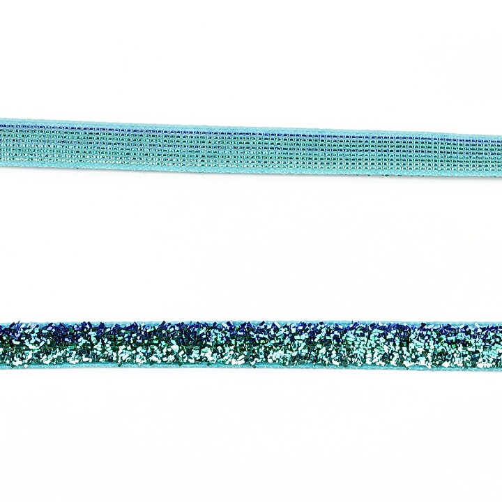 Panglica cu sclipici, latime 0,6cm (1m) - albastru - turcoaz