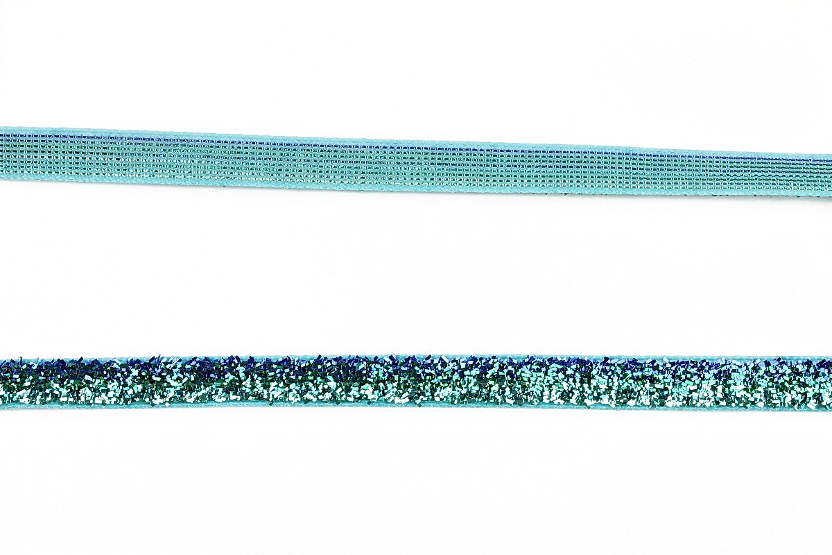 Panglica cu sclipici, latime 0,6cm (1m) - albastru - turcoaz