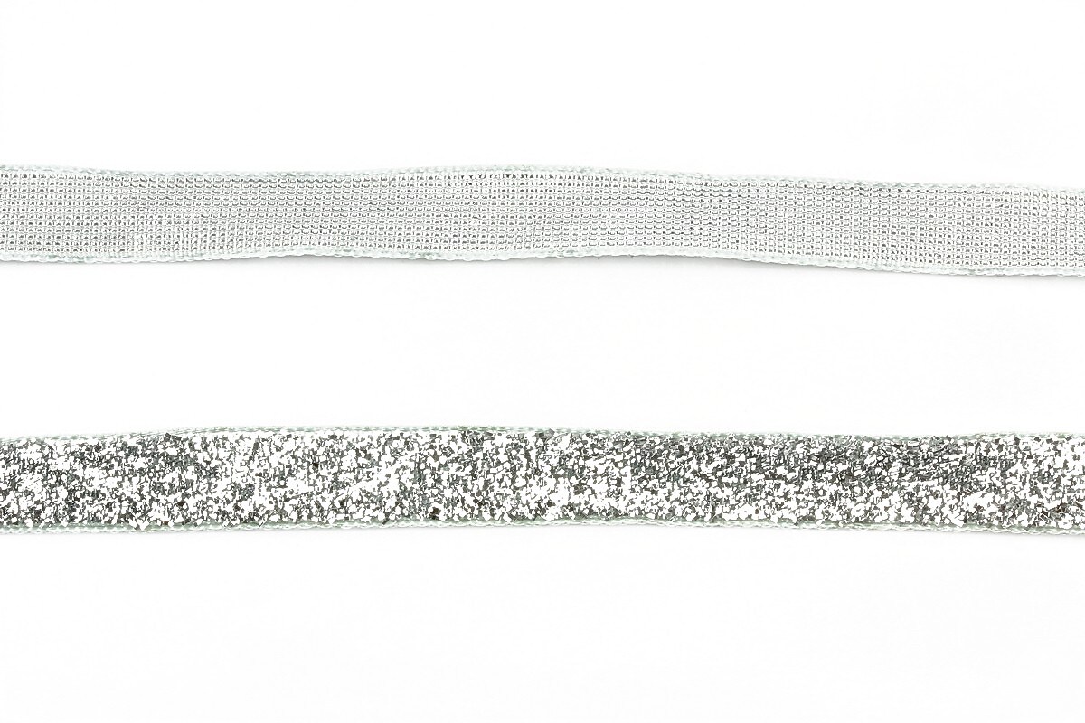 Panglica cu sclipici, latime 1cm (1m) - argintiu