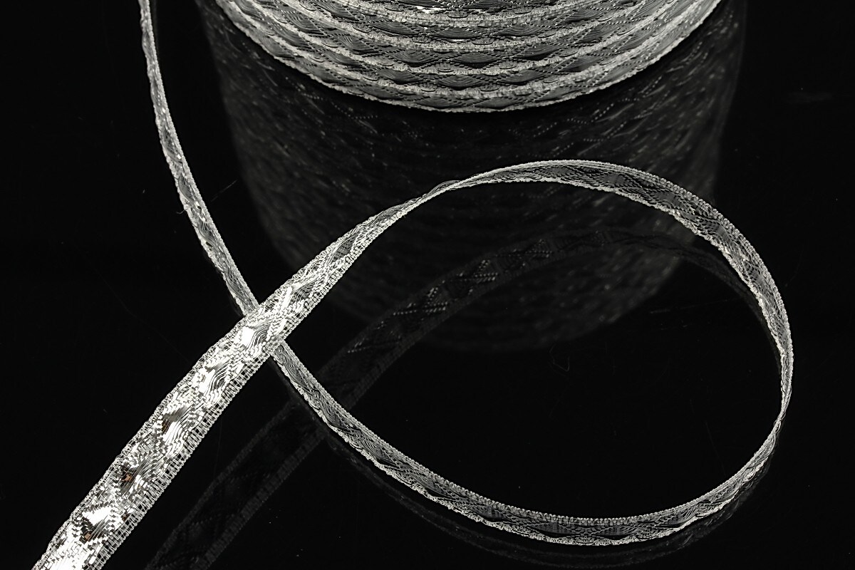 Panglica cu fir argintiu, latime 0,7cm (1m)