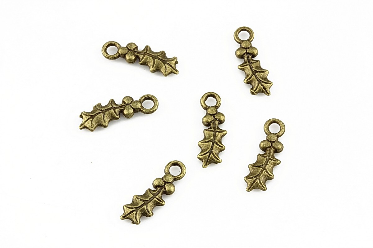 Charm bronz frunza 16x5mm