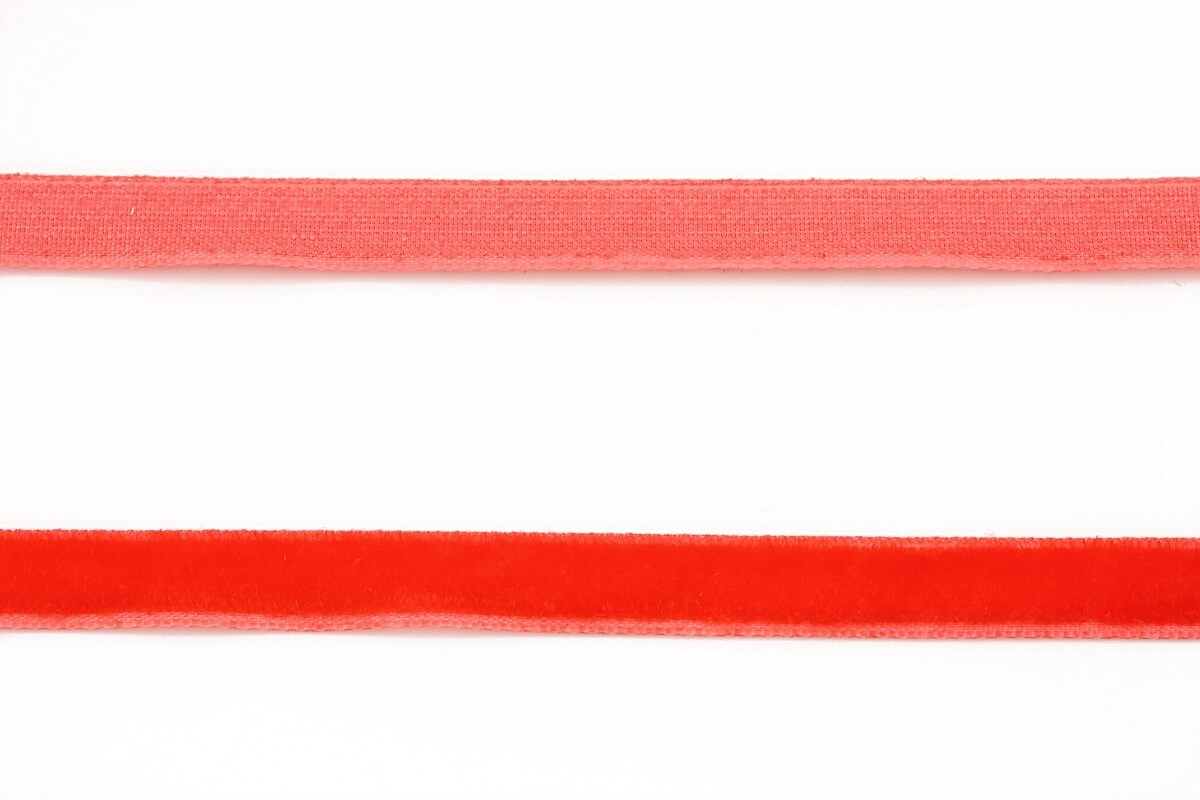 Panglica aspect catifea rosie, latime 1cm (1m)