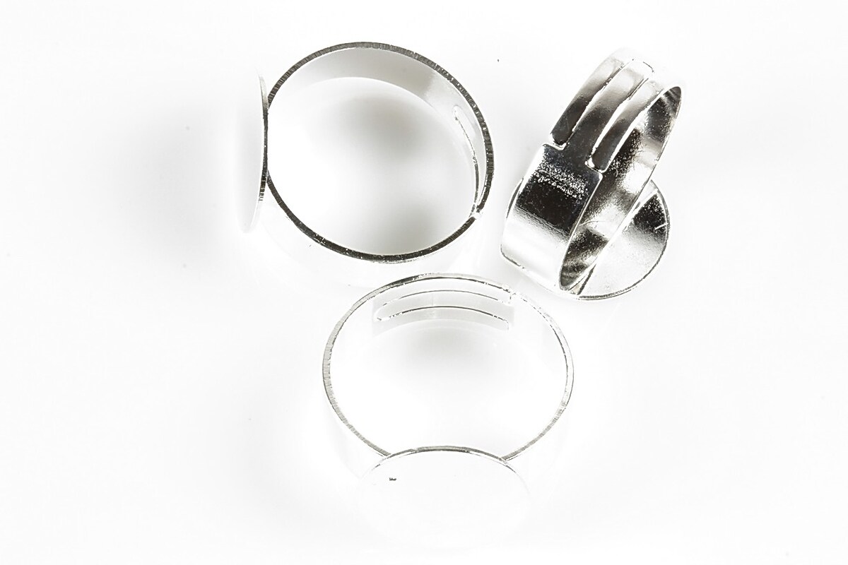 Baza de inel argintie, reglabila, cu platou 12mm